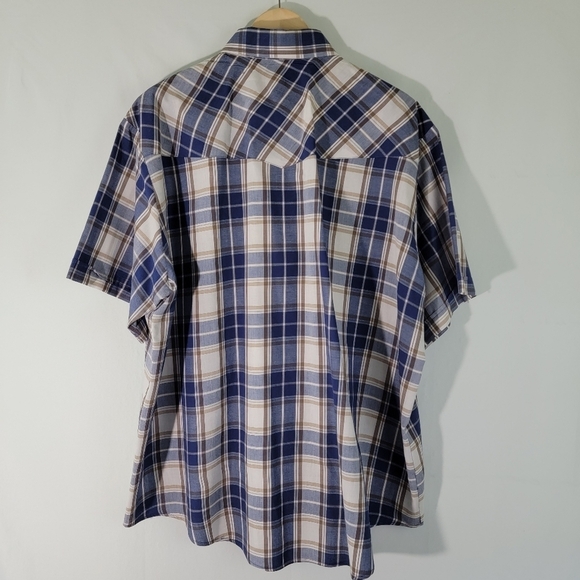 PLAINS Big Man Western Button-Up Shirt 2X Blue/White Plaid Snap Button Cotton - Picture 2 of 11